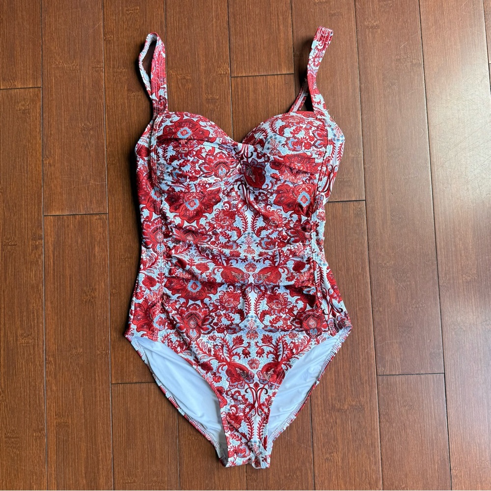 Red Floral One-Piece Swimsuit - Structured Cup Support